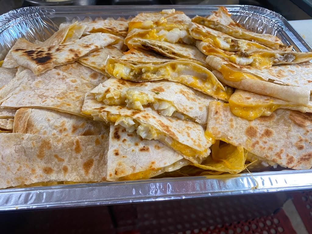 Tray of grilled chicken quesadillas